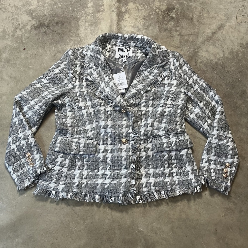 Walter Baker Damon Blazer Womens Size XL Grey Heritage Tweed Jacket